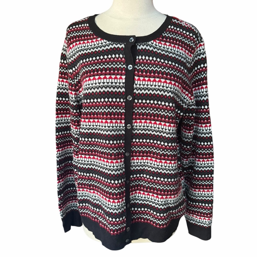 Late 1990s/Y2k Croft & Barrow Oversized 100% Acrylic Fair Isle Knit Front-Button